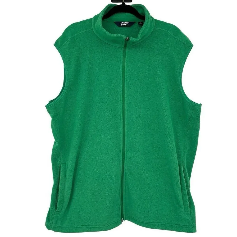 Lands End Fleece Full‎ Zip Vest Green Men’s XL